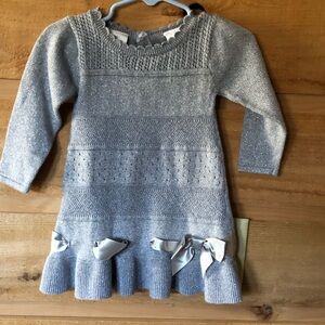 F.A.O gray sweater dress with sliver metallic through out ribbon weaved 9M